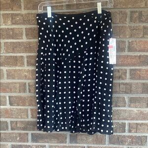 Anne Klein Black A-Line SILK Skirt with White Dots